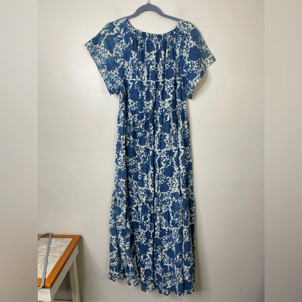 Mirth Caftans VIENNA MAXI DRESS in Blue Floral Sz XL Handcrafted in India Cotton - Picture 11 of 14